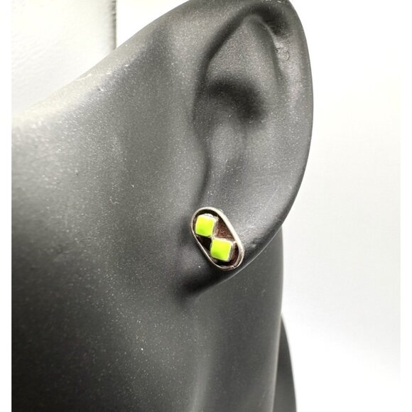 Southwestern Sterling Silver 925 Earrings Green Stone Stud Marked RGF Gaspeite? - Picture 1 of 3